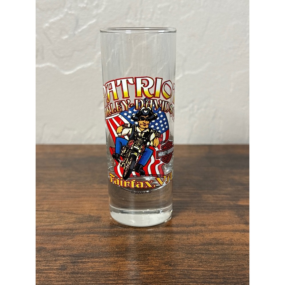 Harley-Davidson‎ 2009 Patriot Fairfax VA Tall Shot Glass Shooter Biker Souvenir